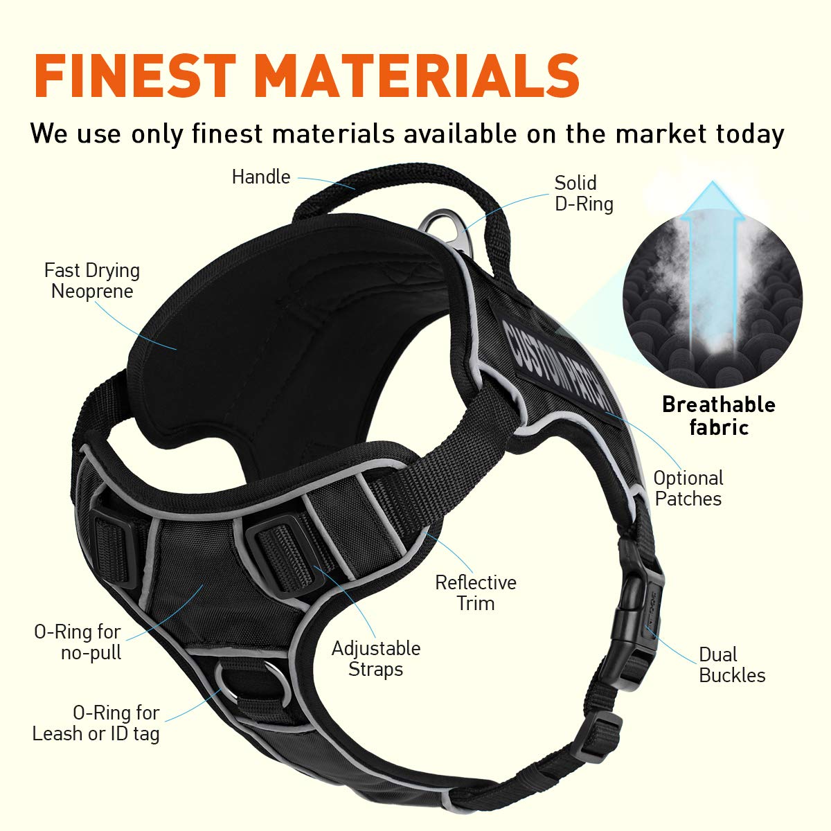 Dogline Quest No-Pull Dog Harness With Custom Reflective Removable Patches Soft Comfortable Dog Vest With Quick Release Dual Buc